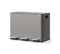Acekool Cubo De Basura De Cocina De Acero Inoxidable Gris, Con 3 Cubos Separados De 15 Litros, Pedal De Cierre Progresivo, Cubo Interior Extraíble, Asa Lateral, Diseño Compacto y Sistema Antiolor
