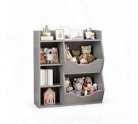 Acekool Estantería De Madera Infantil 3 Niveles con 5 Cubos Dobles - Amplio Estante Superior Organizador para Juguetes y Libros - Ideal para Dormitorio, Sala De Juegos y Guardería