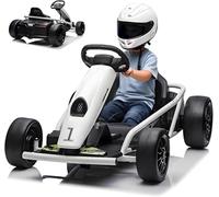 Acekool Go Kart Eléctrico Drift Infantil 24V (2x300W) - 8 Km/h - Arranque Progresivo, Música, para 8-12 Años, Blanco