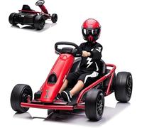 Acekool Go Kart Eléctrico Drift Infantil 24V (2x300W) - 8 Km/h - Arranque Progresivo, Música, para 8-12 Años, Rojo