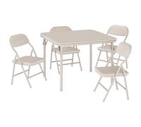 Acekool Set Plegable Mesa y Sillas Infantiles - Mesa Cuadrada Portátil Tapizada PU + 4 Sillas Acolchadas - Ligero y Ahorra Espacio, para Casa/Aula/Guardería y Viajes - Beige