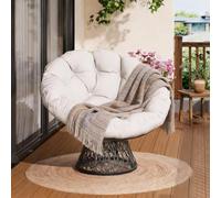 Acekool Sillón de jardín giratorio 360° de ratán, mecedora redonda con cojín cómodo Papasan, para exteriores o interiores, jardín, patio o salón