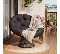 Acekool Sillón de jardín giratorio 360° de ratán, mecedora redonda con cojín cómodo Papasan, para exteriores o interiores, jardín, patio o salón