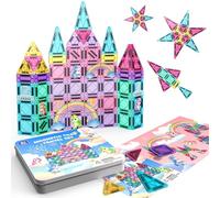 ACELIFE Bloques de construcción magnéticos, 60 piezas, mini juguetes magnéticos para niños, juego de viaje Montessori, juguetes portátiles STEM, azulejos magnéticos para niños y niñas a partir de 3
