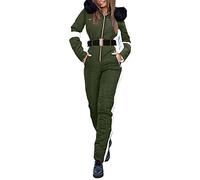ACemt Mono de esquí para mujer de talla grande, mono de una pieza de invierno con capucha, mono largo y cálido, con forro polar, chaqueta térmica de esquí, manga larga, resistente al viento, pantalón