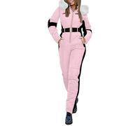 ACemt Mono de esquí para mujer, talla grande, traje de nieve, mono largo de invierno con capucha, mono cálido térmico, traje de esquí a prueba de viento, manga larga, pantalones de nieve gruesos, con