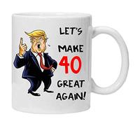 Acen Merchandise Donald Trump Let's Make Your Birthday Great Again - Taza de té y café de 325 ml, San Valentín, Pascua, Verano, Navidad o cumpleaños, Negro/Blanco, 40