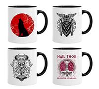 Acen Merchandise Juego de 4 tazas Viking 01 | Taza de té de café para desayuno/regalos de cumpleaños para papá/tío/mamá