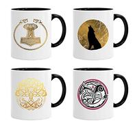 Acen Merchandise Juego de 4 tazas Viking 02 | Taza de té de café para desayuno/regalos de cumpleaños para papá/tío/mamá