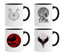 Acen Merchandise Juego de 4 tazas Viking 04 | Taza de té de café para desayuno/regalos de cumpleaños para papá/tío/mamá