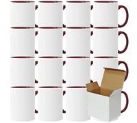 Acen Merchandise Tazas de sublimación sin impresión | Cerámica individual o en juego | Vasos de sublimación con tinta (8 unidades, interior y asa burdeos)