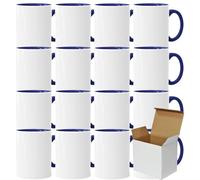 Acen Merchandise Tazas de sublimación sin impresión | Cerámica individual o en juego | Vasos de sublimación con tinta (4 unidades, interior y asa azul oscuro)