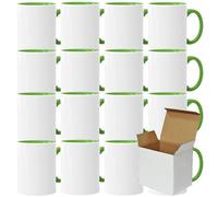 Acen Merchandise Tazas de sublimación sin impresión | Cerámica individual o en juego | Vasos de sublimación con tinta (24 unidades, interior y asa verde claro)