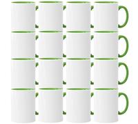Acen Merchandise Tazas de sublimación sin impresión | Cerámica individual o en juego | Vasos de sublimación con tinta (72 unidades, interior y asa verde claro)