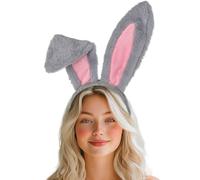 Acenail Diadema de orejas de conejo, color blanco, con orejas de conejo peludas, para cosplay, Pascua, Halloween, accesorios para el cabello para mujer (gris, 13.8 x 10.6 pulgadas)