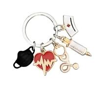 Acento de bolsa con tema de atención médica en aleación para entornos de enfermera y médico, accesorio de dije de latido del corazón para uso diario Accesorio de llavero con tema de atención médica de