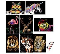 ACEONE Scratch & Sketch Art Paper A4 para niños y Adultos, Rainbow Painting Night View Art & Craft, 8 Hojas de Scratch Cards y Scratch Drawing Pen, Clean Brush