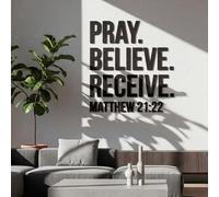 AceOrbit Versículos cristianos de la Biblia para decoración de pared, orar, creer, recibir, 39.4 x 34.9 pulgadas, escritura religiosa de madera, decoración de pared de Jesús, letras 3D, decoración de