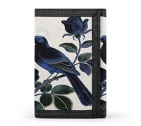 ACEPrints Cartera Navy-Flower&Birds para Hombre y Mujer, Elegante Cartera tríptico Delgada para Bolsillo Delantero, Carteras para Deportes al Aire Libre, Monedero para Tarjetas