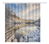 ACEPrints Cortina de Ducha de Invierno con Vista Invernal al Lago Louise, Cortina de Ducha para baño, Tela de poliéster Impermeable con 12 Ganchos, 60 x 72 Pulgadas