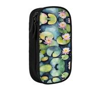ACEPrints Estuche portátil para bolígrafos con Estampado de nenúfares Negros para la Oficina, Estuche Ligero con Cremallera de Doble Capa.