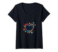 Aceptando mis Defectos: corazón Inspirador de Amor Propio Camiseta Cuello V, Mujer, Negro, XXL