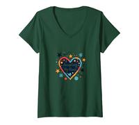 Aceptando mis Defectos: corazón Inspirador de Amor Propio Camiseta Cuello V, Mujer, Verde Bosque, M