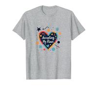 Aceptando mis Defectos: corazón Inspirador de Amor Propio Camiseta, Hombre, Gris Jaspeado, S