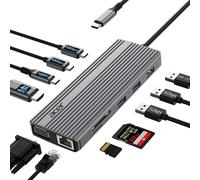 acer 11 en 1 Docking Station, USB-C a HDMI 4K@60Hz, VGA 1080P, 2X 10 Gbps y 2X 5 Gbps USB-A, PD 100W, Ethernet de 1000 Mbps, Adaptador SD/TF, Hub USB C Multipuerto para Portátil, PC, Tableta, etc.