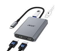 acer Adaptador USB C a HDMI Dual 4K@60 Hz, Adaptador Multipuerto Hub USB C 4 en 1 con PD 100W, USB 3.0, HDMI a USB C para Monitores Duales, Compatible con MacBook Air/Pro, DELL XPS, HP, etc