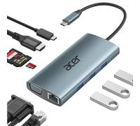 acer Docking Station USB C 9 en 1, Hub USB C Ethernet, Ataptador Tipo C a HDMI 4K, Carga PD 100W, Lector de Tarjetas SD, Hub Ethernet USB a VGA para MacBook Pro/Air, Surface Pro, acer Portátiles y Más