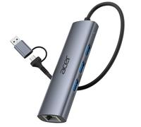 acer Hub Ethernet USB C/A, Adaptador con Puertos USB-A*3 5Gbps, 1000 Mbps LAN, Carcasa de Aluminio, Adaptador USB de Red para PC, Portátil, MacBook/iPad Pro, iPhone 17, macOS, Windows, etc.