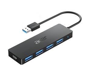 acer Hub USB 3.0, Adaptador USB Ultra Delgado de 4 Puertos, Divisor USB multipuerto con alimentación USB-A 5V3A, Extensor USB Compatible con Laptop Acer y PC, 20 cm