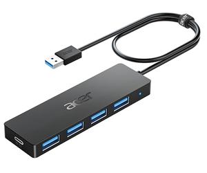 acer Hub USB 3.0, Adaptador USB Ultra Delgado de 4 Puertos, Divisor USB multipuerto con alimentación USB-A 5V3A, Compatible con Laptop Acer y PC, 60 cm