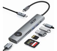 Acer Hub USB C 7 en 1, Docking Station 4K@60Hz Con 2 Puertos USB 3.0, PD 100W, Adaptador HDMI Con Botón de Encendido/Apagado Para Macbook, iPad Pro/Air, PC y Tabletas