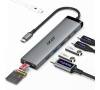 acer Hub USB C 8 en 1, Adaptador USB C a HDMI 4K@60 Hz, 10 Gbps Dockingstation con 2X USB-C 3.2 y 2X USB-A 3.0, Lector de Tarjetas SD/TF, PD 100W, Adaptador Multipuerto para Portátil, PC y iPad Pro