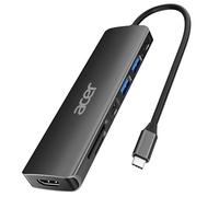 Acer Hub USB C, Divisor USB C a HDMI 7 en 1, 2 Puertos USB 3.1 GEN1 y Puerto de Datos Type-C de 5Gbps, Puerto HDMI 4K, Carga PD 100W, Lector de Tarjetas SD, para iPad Pro, MacBook Pro (Negro)
