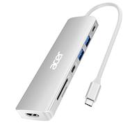 Acer Hub USB C, Divisor USB C a HDMI 7 en 1, 2 Puertos USB 3.1 GEN1 y Puerto de Datos Type-C de 5Gbps, Puerto HDMI 4K, Carga PD 100W, Lector de Tarjetas SD, para iPad Pro, MacBook Pro (Plateado)