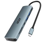 acer Hub USB C, Docking Station USB C 7 en 1, Adaptador HDMI a USB C, 2X USB 3.0 y USB C 5Gbps, USB C a HDMI 4K@30Hz, PD 100W, Lector de Tarjetas SD/TF, Compatible con iOS, Android, PC y Portátiles