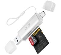 acer Lector de Tarjetas SD/Micro SD, Adaptador de Lector Tarjetas USB C y USB 3.0 Dual Conector, Compatible con SD/Micro SD/SDHC/SDXC/MMC para iPhone 15 Pro, MacBook Pro/Air, Galaxy S22, Plata