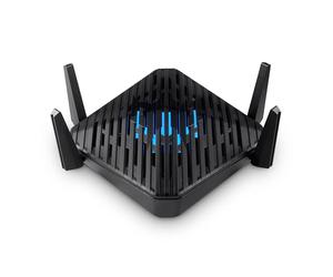 Acer Predator Connect W6d - Router Gaming Wi-Fi 6 (Procesador QuadCore, 2 GHz, 1 GB RAM DDR4, Wi-Fi 6E (AX) 2,5 GHz/5 GHz, Memoria Flash 4 GB, RJ-45 y USB), Router Color Negro