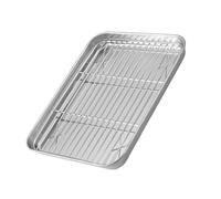 Acero Inoxidable Bandeja para Hornear con Rejilla Plana | Esquinas Redondeadas, Fondo Plano y Diseño de Malla, Uso en Panadería y Asado de Alimentos