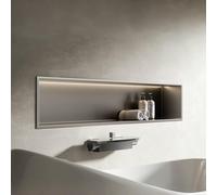 Acero inoxidable con luz LED, no necesita azulejos, diseño empotrado para baño y sala de estar, kit de pared rectangular (gris, 35.4 x 11 x 4.9 pulgadas)