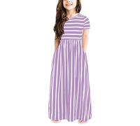 Acero inoxidable Conjunto de impresión Vestidos Mangas Ropa de Bebé Vestido de Niño Pequeño a Rayas Manga Corta Niña Vestido Mujer Corto Negro, morado, 130