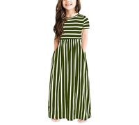 Acero inoxidable Conjunto de impresión Vestidos Mangas Ropa de Bebé Vestido de Niño Pequeño a Rayas Manga Corta Niña Vestido Mujer Corto Negro, verde, 90