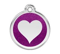 Acero inoxidable de dingo rojo con brillo mascota I.D. Etiqueta - Corazn (medio morado)