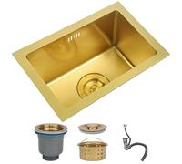 Acero Inoxidable Dorado, Diseño de un Solo Tazón con Nanorecubrimiento en Varios Tamaños, Barra de Instalación Empotrada O Bajo Encimera, Fácil de Limpiar, Preparación Hecha a Mano con Kit de Drenaje