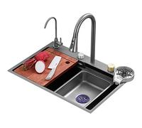 Acero inoxidable Drop-in Kitchen Sink with Nano Coating Single Bowl Commercial Sink Pull-Down Faucet Chopping Board & Cup Washer for Modern Kitchens