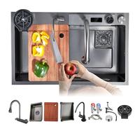 Acero inoxidable fregadero de cocina 75 x 50 cm con faucet y medidor de temperatura - Large Single Bowl Sink with Accessories for Modern Kitchens