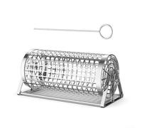 Acero inoxidable Rolling Grill Basket, Round BBQ Cage For Outdoor Cooking, Portable Grilling Net With Handle For Easy Turn Design For Vegetables And Fruits,